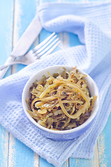 Image showing salad with kelp in blue bowl