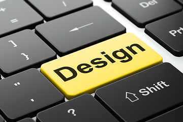 Image showing Advertising concept: Design on computer keyboard background