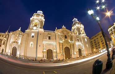 Image showing catedral on plaza de armas plaza mayor lima peru
