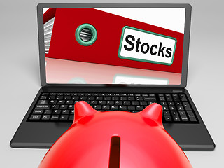 Image showing Stocks Laptop Means Trading And Investment On Web