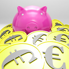 Image showing Piggybank Surrounded In Coins Showing European Incomes