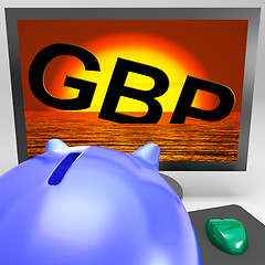 Image showing GBP Sinking On Monitor Shows British Depression