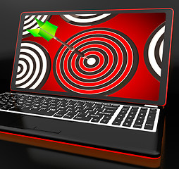 Image showing Target Hit On Laptop Shows Accuracy