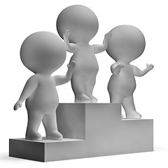 Image showing Podium With 3d Characters Showing First Place And Winning