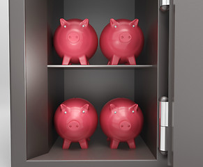 Image showing Open Safe With Piggy Shows Bank Safety