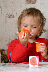 Image showing Eating yogurt