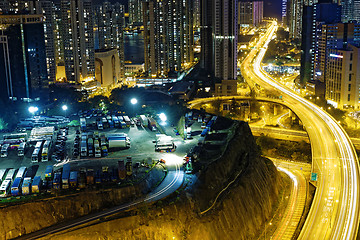 Image showing busy traffic night in finance urban