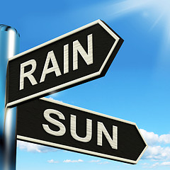 Image showing Rain Sun Signpost Shows Rainy Or Good Weather