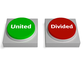 Image showing United Divided Buttons Show Unite Or Divide