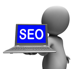 Image showing Seo Laptop Character Shows Search Engine Optimization Websites