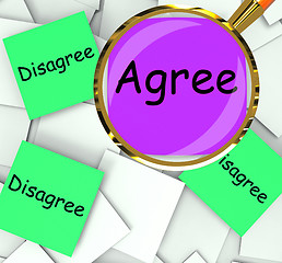 Image showing Agree Disagree Post-It Papers Mean For Or Against