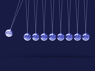 Image showing Nine Silver Newtons Cradle Shows Blank Spheres Copyspace For 9 L