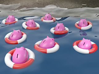 Image showing Piggybanks On Lifesavers Shows Savings Safety