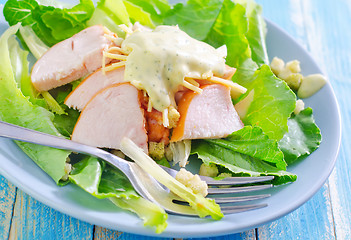 Image showing fresh salad with chicken and cheese