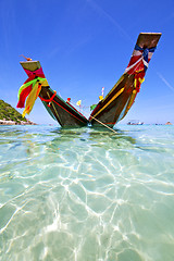 Image showing    bay isle white  beach    rocks pirogue  in thailand  