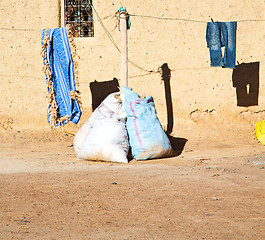 Image showing bags  roof  moroccan old wall and brick in antique city