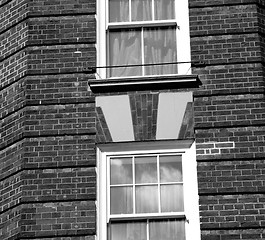 Image showing in europe london old red brick wall and      historical window