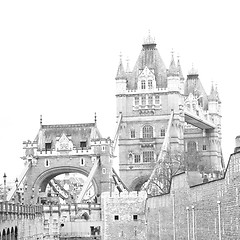 Image showing london tower in england old bridge and the cloudy sky