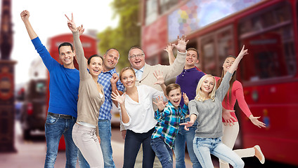 Image showing group of happy people having fun over london city