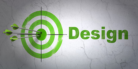 Image showing Marketing concept: target and Design on wall background