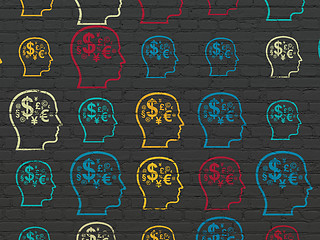 Image showing Business concept: Head With Finance Symbol icons on wall background
