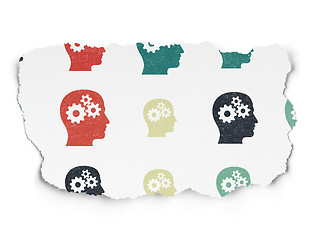 Image showing Business concept: Head With Gears icons on Torn Paper background