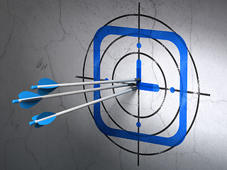 Image showing Time concept: arrows in Watch target on wall background