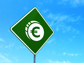 Image showing Banking concept: Euro Coin on road sign background