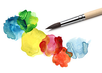 Image showing Brush and bstract circle watercolor painting