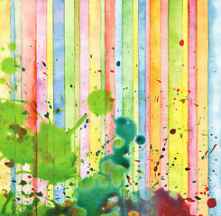 Image showing Abstract strip and blot watercolor painted background