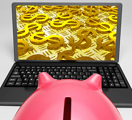 Image showing Euro Laptop Screen Shows Wealth And Prosperity