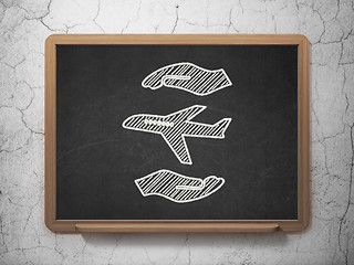 Image showing Insurance concept: Airplane And Palm on chalkboard background