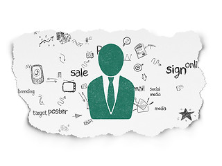 Image showing Marketing concept: Business Man on Torn Paper background