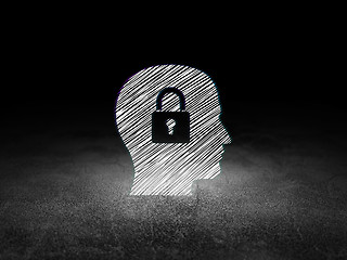 Image showing Information concept: Head With Padlock in grunge dark room