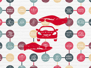 Image showing Insurance concept: Car And Palm on wall background