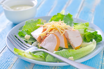 Image showing fresh salad with chicken and cheese