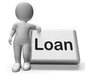 Image showing Loan Button With Character  Means Lending Or Providing Advance