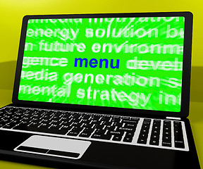 Image showing Menu Laptop Shows Internet Ordering Food From Restaurant