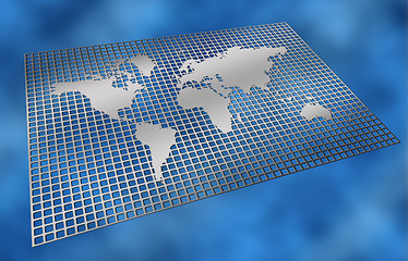 Image showing metal grid world map