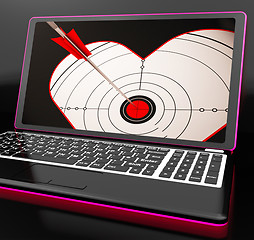 Image showing Target Heart On Laptop Shows Flirting