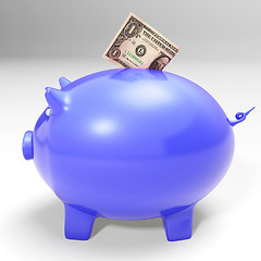 Image showing Dollar Entering Piggybank Showing American Savings