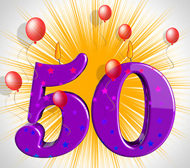 Image showing Number Fifty Party Mean Red Wax Or Bright Flame