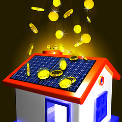 Image showing Coins Falling On House Showing Extra Money And Improved Economy