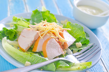 Image showing fresh salad with chicken and cheese