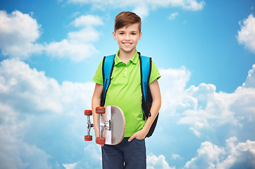 Image showing happy student boy with backpack and skateboard