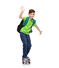 Image showing happy student boy with backpack and skateboard