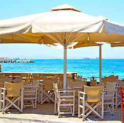 Image showing table in santorini europe greece old restaurant chair and the su