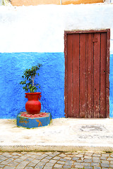 Image showing historical blue  in  antique building door morocco      style af