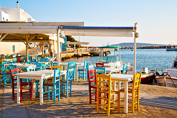 Image showing wicker sofa  in santorini europe greece old restaurant  