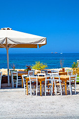 Image showing table in santorini  greece old restaurant   summer